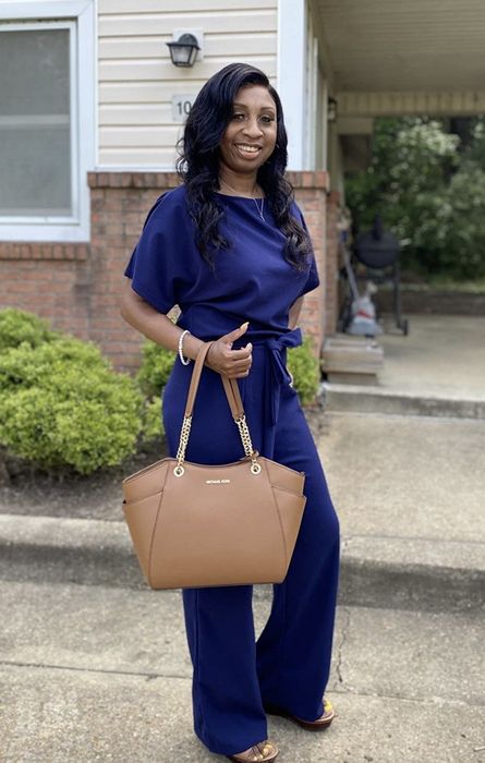 A reviewer is seen in the jumpsuit.