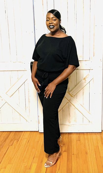 A reviewer is seen in the jumpsuit.