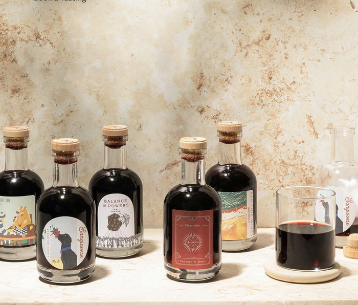 The Wild Child wine sampler set elegantly arranged on a counter.