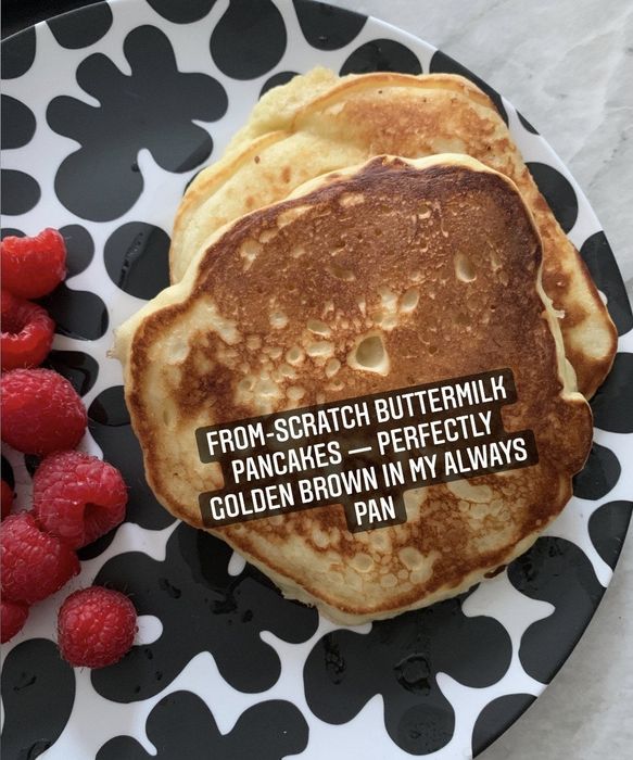 A plate of pancakes with the caption, 