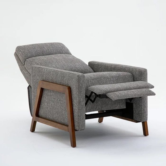 The recliner in Ashen Gray, fully reclined.