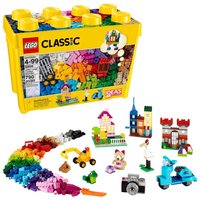 A box full of colorful Lego bricks, with hundreds of pieces waiting to be transformed into unique creations.