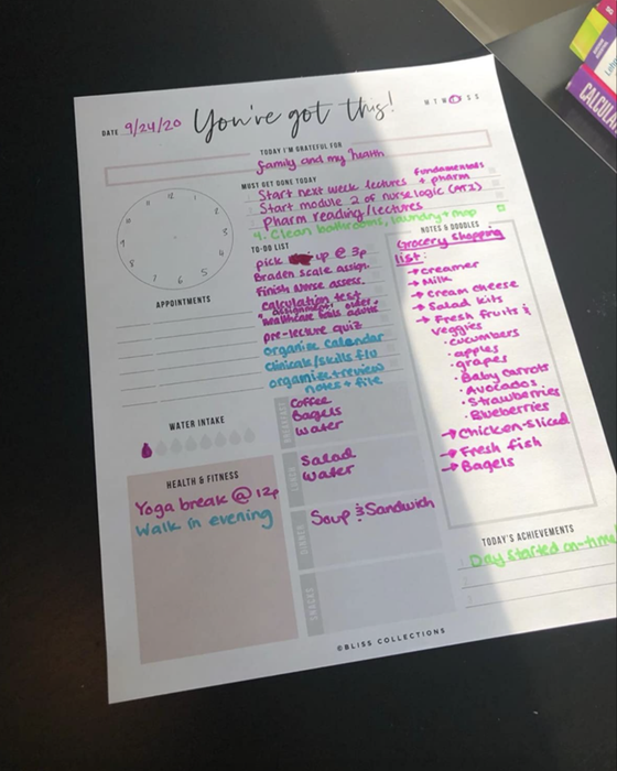 A reviewer showcasing their daily planner page completely filled out