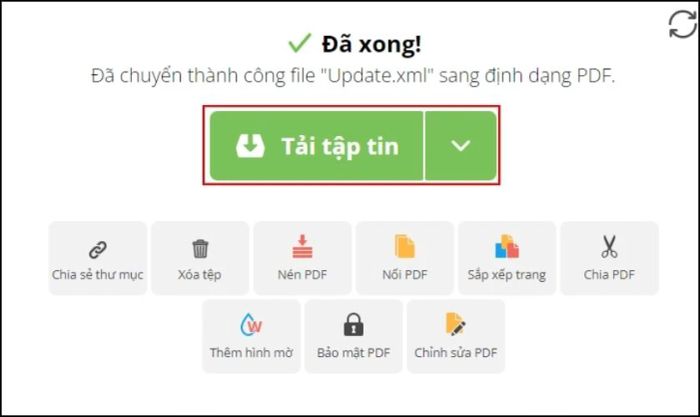 Tải về tệp PDF đã chuyển đổi xong từ XML