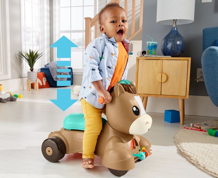 A child bouncing on a pony toy