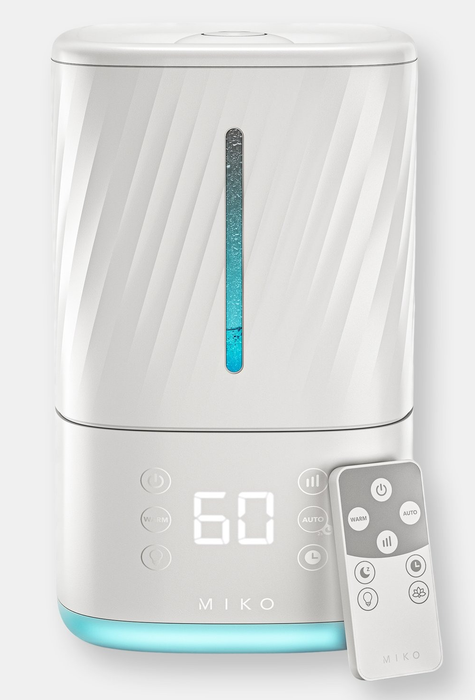 The ultrasonic humidifier and its accompanying remote control.
