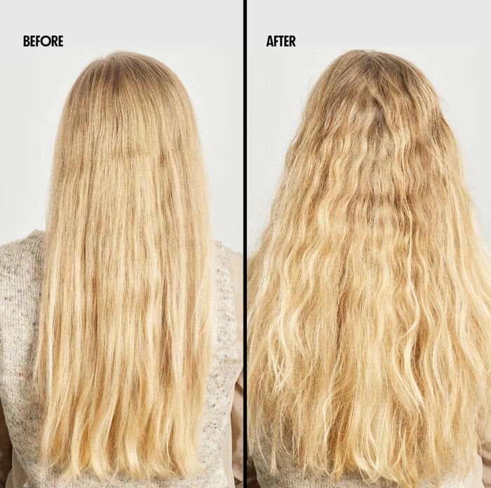 A comparison image showing long straight hair in the 'Before' section and wavy hair in the 'After' section
