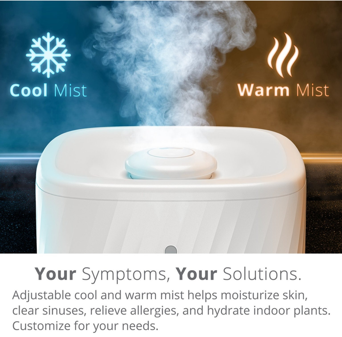 A visual showing the options for cool and warm mist settings on the humidifier.
