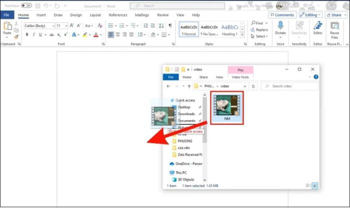 hướng dẫn cách chèn video vào word bằng cách kéo thả từ file