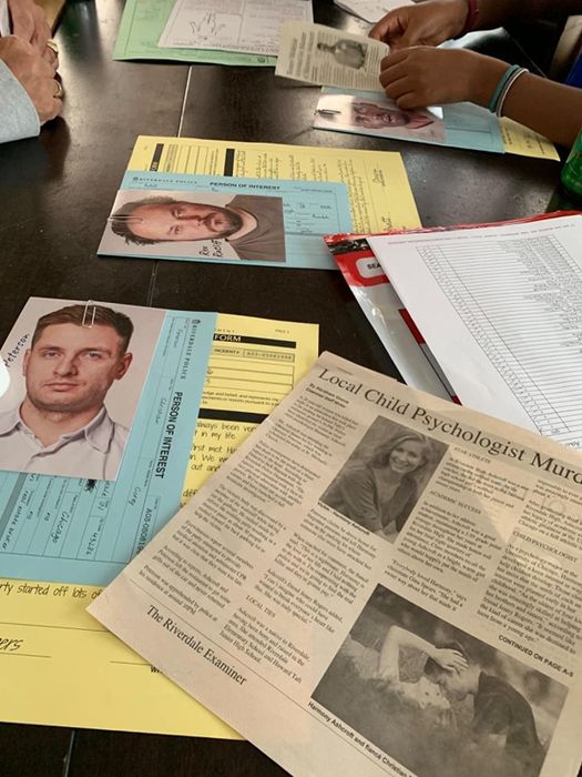 A close-up view of a review table with case documents neatly arranged.