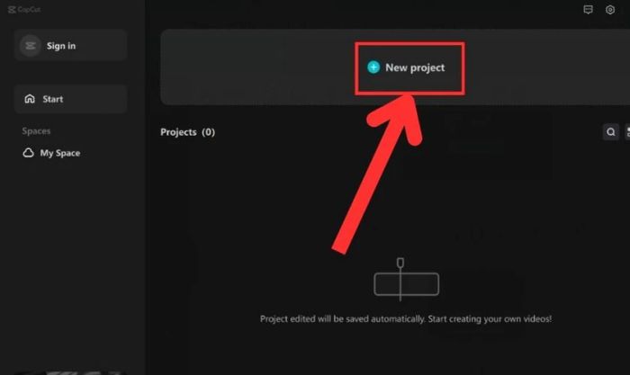 Bắt đầu New Project để sử dụng Capcut trên máy tính.