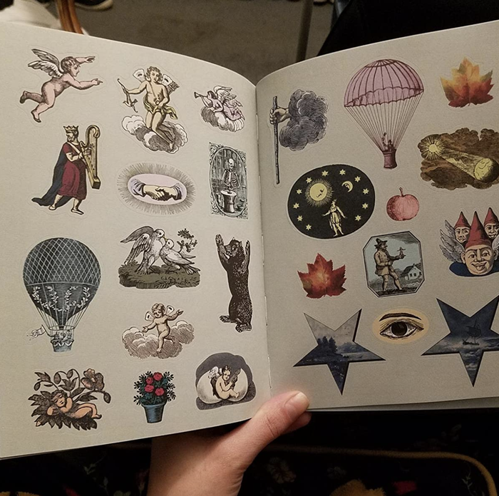 A reviewer displaying the pages inside the book.