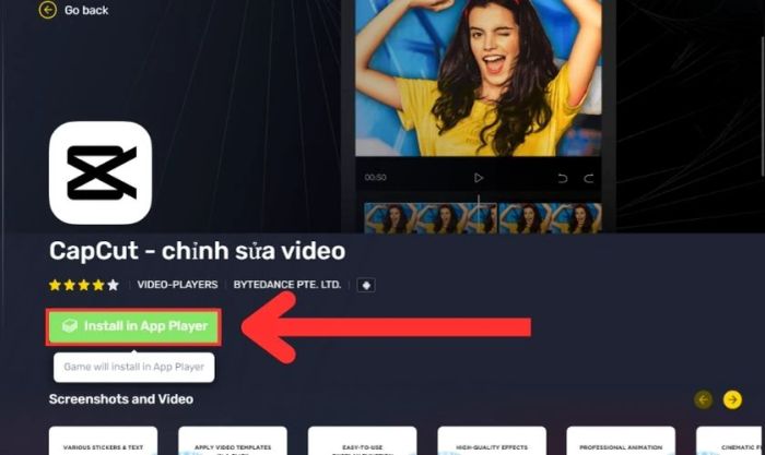 Nhấn vào nút Cài đặt và đợi quá trình tải xuống để bắt đầu trải nghiệm Capcut.