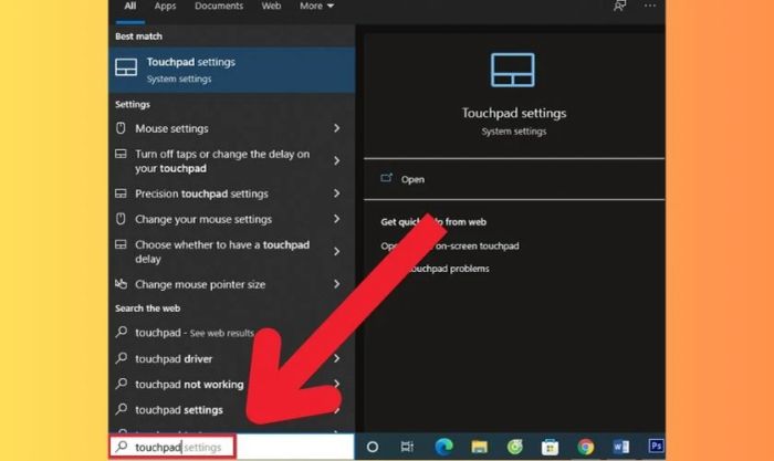 Cách bật chuột cảm ứng trên laptop thông qua menu Start