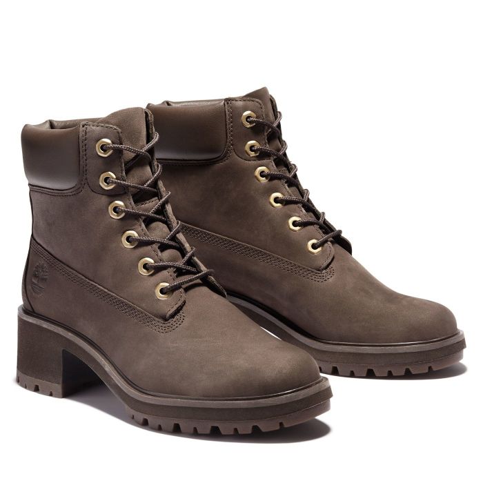 A dark brown heeled lace-up boot
