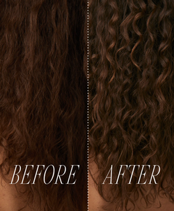 A model's hair before with loose curls, and after, the curls are tighter and more refined.