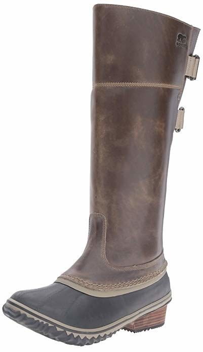 The knee-high boots in a rich brown color.