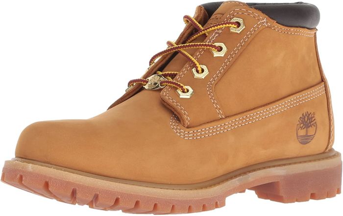 The tan low-top lace-up shoes with thick rubber soles.