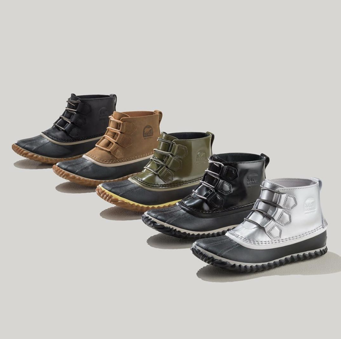 Five pairs of short booties with laces and rubber soles, available in black, brown, green, black, and silver shades