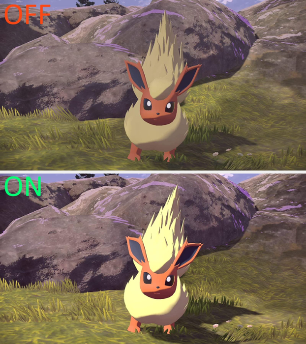 The 'before and after' comparison of the MClassic used in Pokemon Legends Arceus shows a significant improvement. The 'after' image is noticeably brighter, sharper, and more detailed, enhancing the overall visual experience.