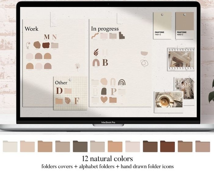 A desktop display featuring minimalist tones of beige, brown, and pink for a serene, modern design.