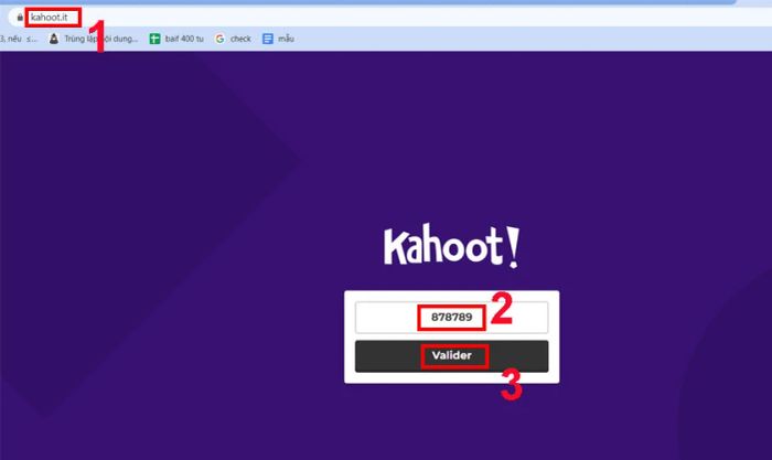 Đăng nhập vào Kahoot.it để tham gia trò chơi trắc nghiệm.