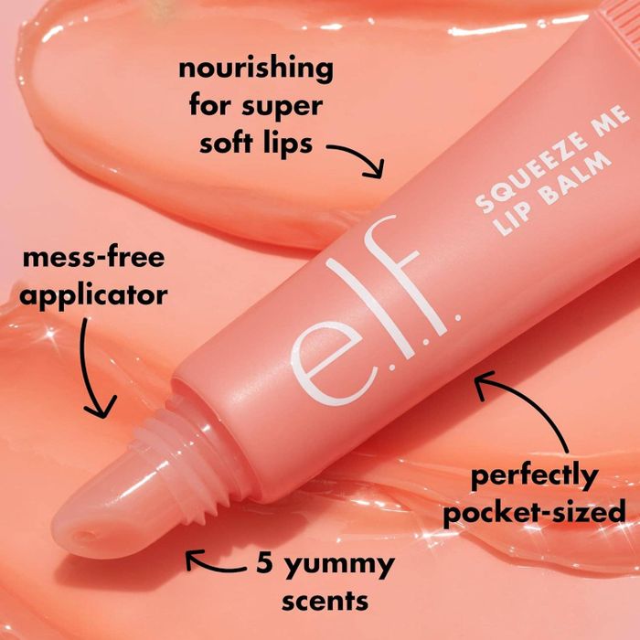 e.l.f. lip balm tube showcasing features like