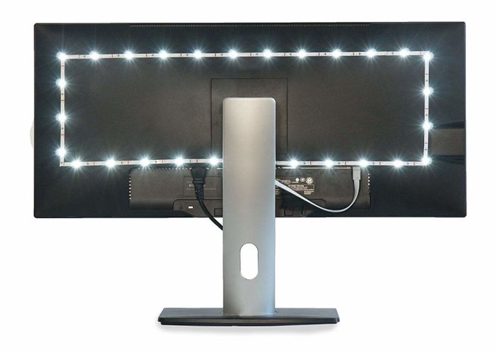The LED lights installed behind a TV to enhance the viewing experience.