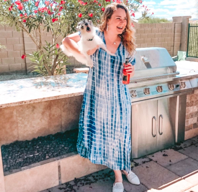 A customer review photo of the dress in blue color.