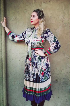 Another reviewer wearing the dress in a stunning blue version.