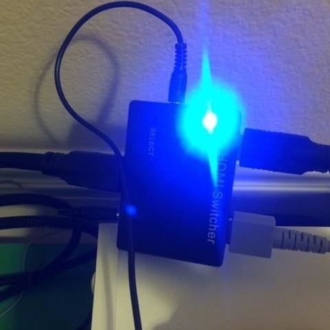 The blue light emitted by a charger.