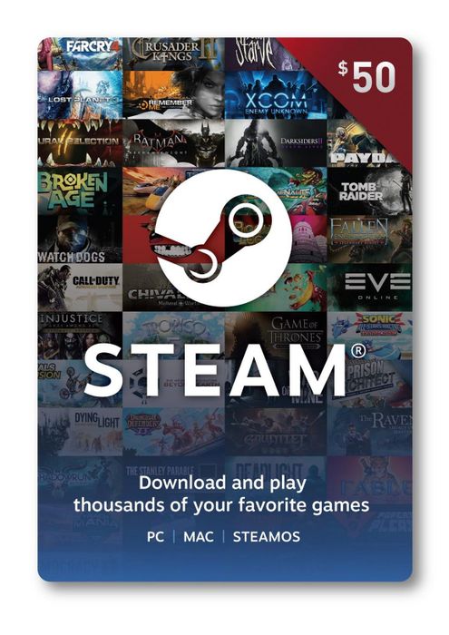 The Steam Wallet gift card is available in $50 denominations, offering gamers the flexibility to add funds to their account easily for game purchases or in-game content.