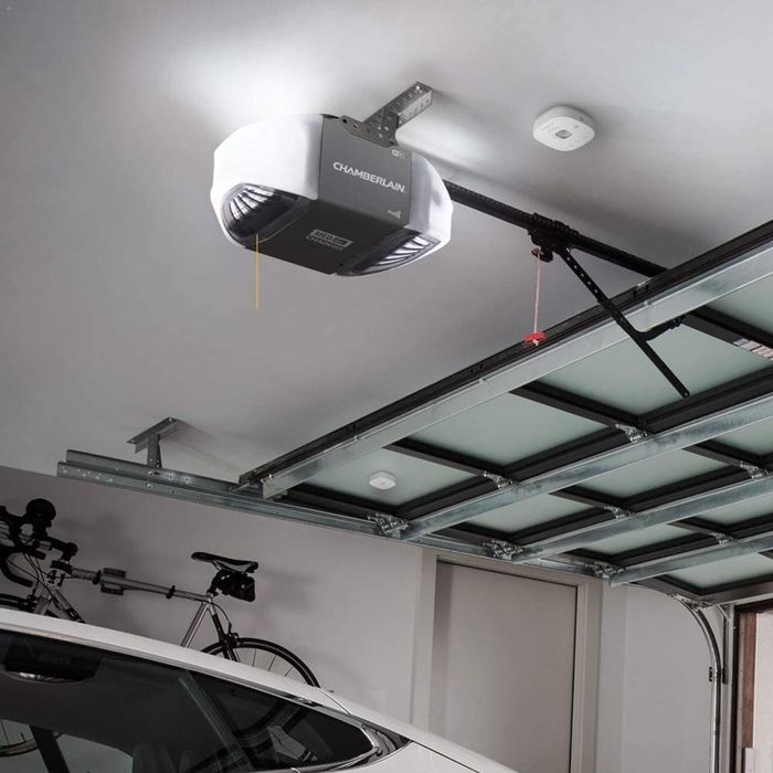 An image showing the hub installed on the ceiling of a garage.