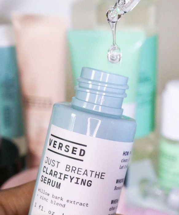 The serum in its distinctive blue bottle