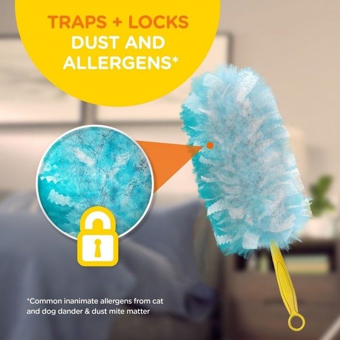 A duster designed to trap allergens as it works.