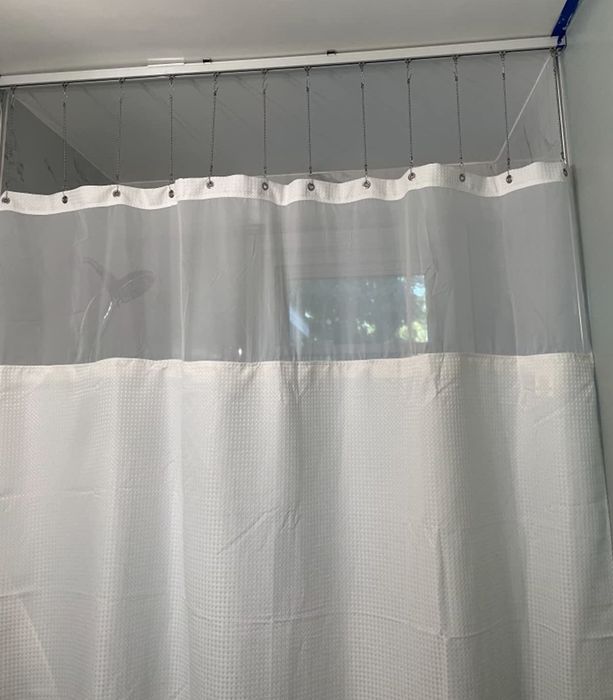 Reviewer photo of white shower curtain