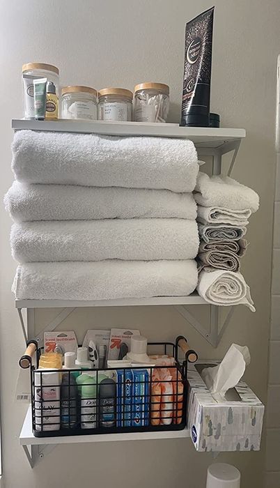 A photo from a reviewer showcasing the white floating shelves.