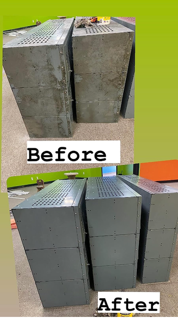 before and after images of dirty lockers restored to cleanliness