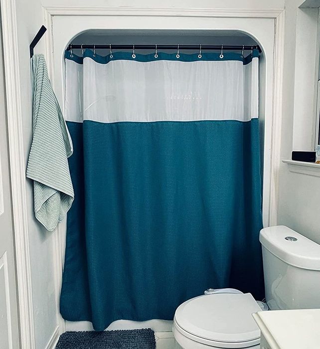 Reviewer photo of blue shower curtain