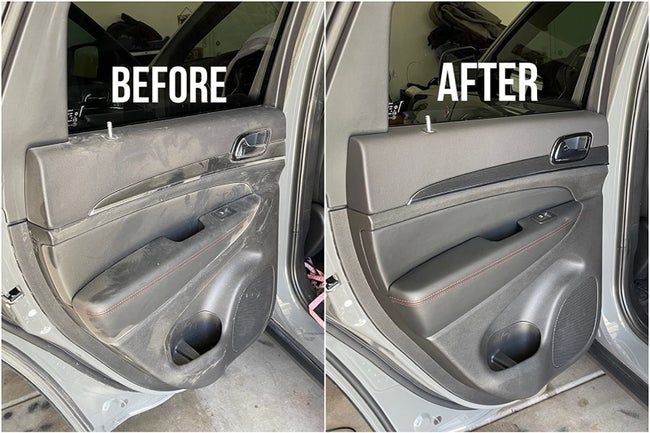 Reviewer's before-and-after photos showing the results of using the interior cleaner