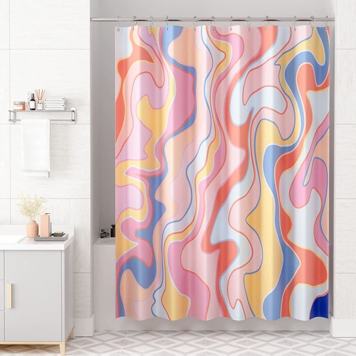 Photo of a vibrant shower curtain
