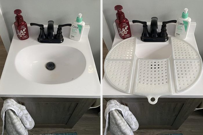 A small white sink with a white plastic topper