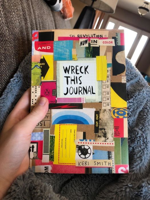 A reviewer holding the Wreck This Journal