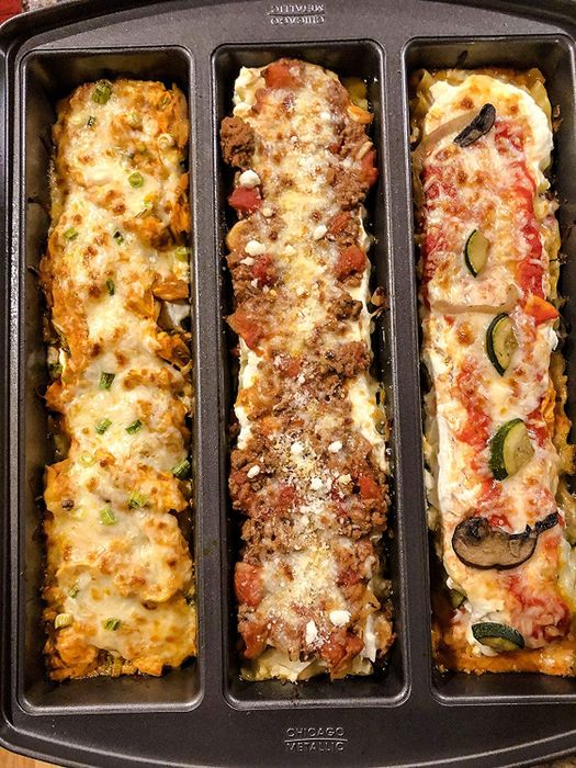 three varieties of lasagna cooked in the trio pan