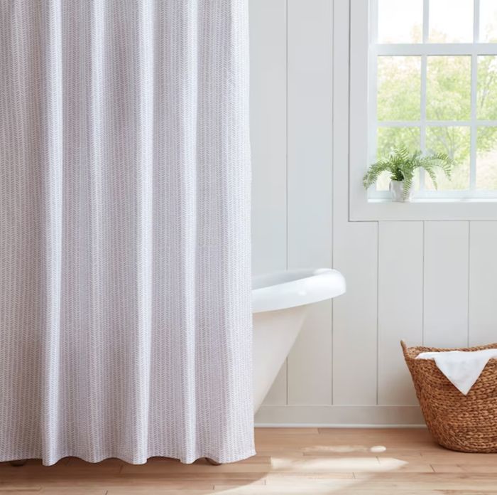 Gray striped polyester shower curtain