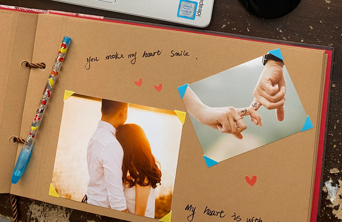 an inside view of the scrapbook's decorated pages