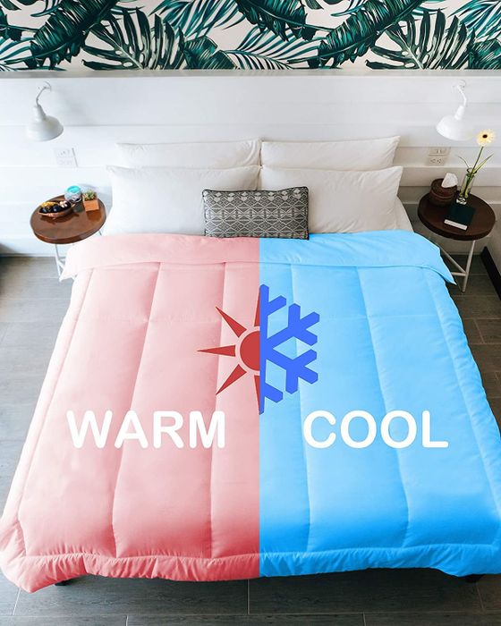 The duvet displaying one warm side and one cool side