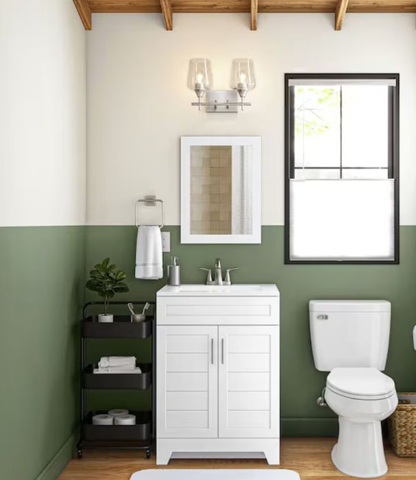 White shaker vanity with a matching white-framed mirror