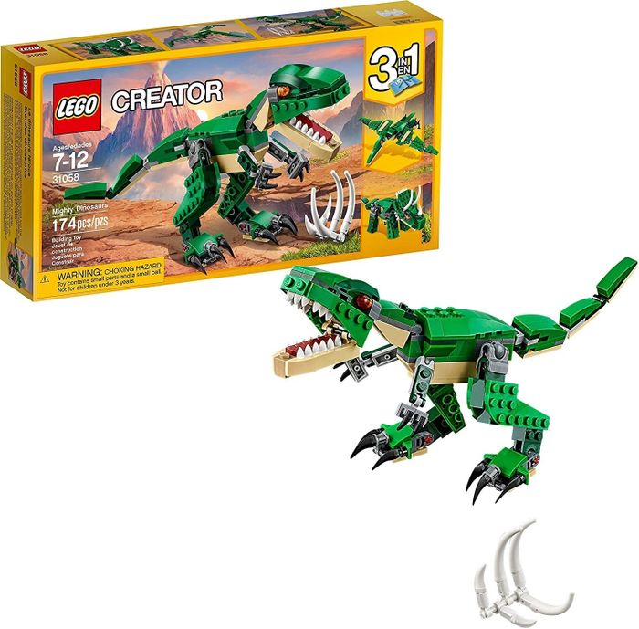 The dinosaur Lego set, ready to be assembled into your child's prehistoric creations.