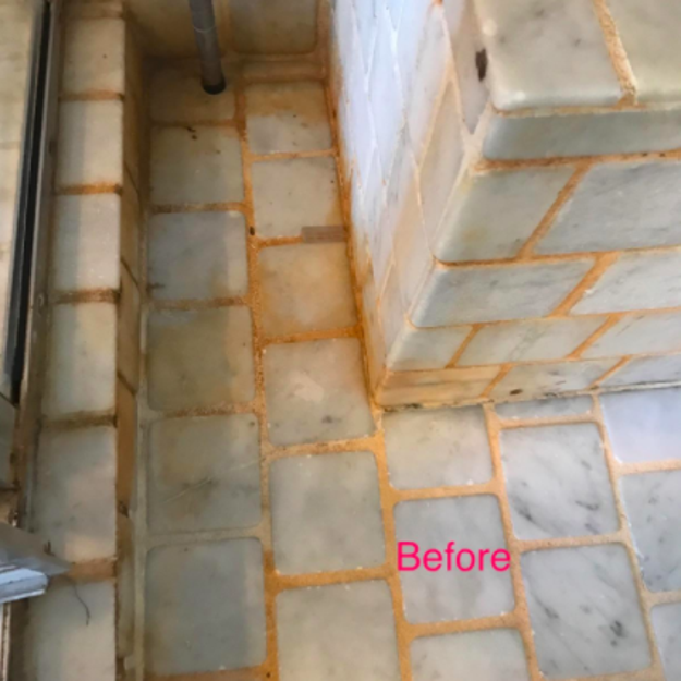 A before photo showing a reviewer’s dirty, grimy tiles.